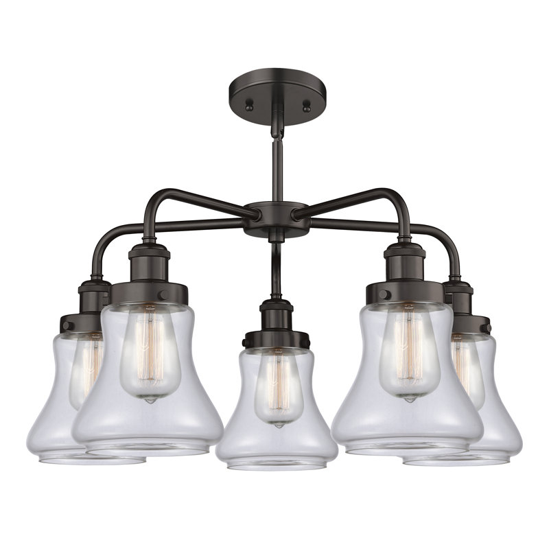 Lustre suspendu 5 lumières 24 po Bhanupriya, Transparent, Bronze huilé