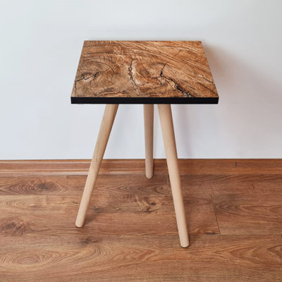 Modern Side Table with Beech Wood Legs, Brown & Black, 13.8 x 16.5 x 13.8 inches | 100% MDF, Thickness: 0.7 inches | Stylish Scandinavian Design, Perfect for Living Room & Bedroom, Functional & Elegant