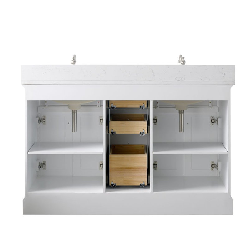 Meuble-lavabo double Currahee, Blanc / nickel brossé