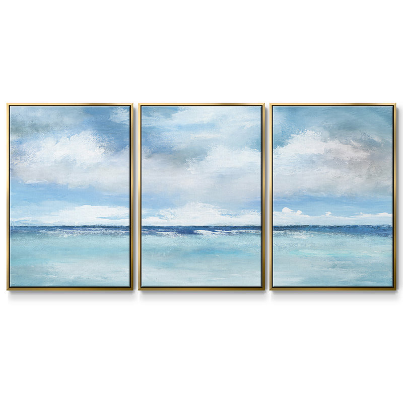 Nuage des Caraïbes encadré sur toile, 3 pièces, H 40 po x l 78 po, Or