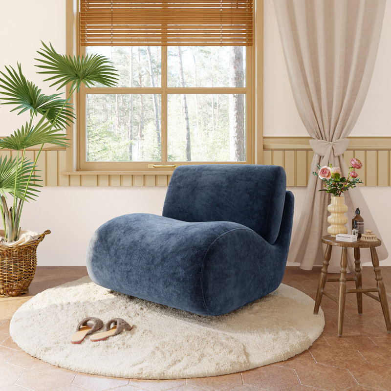 Fauteuil d'appoint pivotant rembourré avec dossier amovible Caleb, Chenille bleu marine / rembourrage en mousse