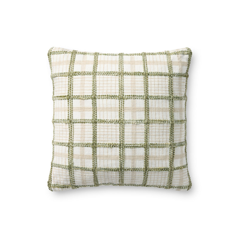 Coussin décoratif Chris Loves Julia x Loloi Norman, Vert/Ivoire, Carré 18 po, Housse de coussin seulement - sans coussin