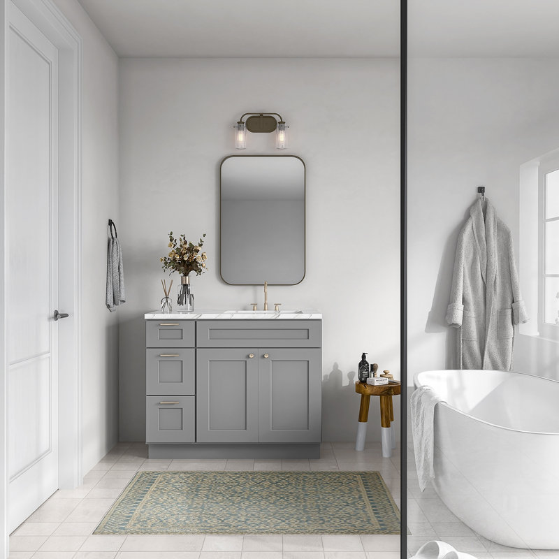 Ready-to-Assemble Solid Wood Shaker 42" Bathroom Vanity Base Cabinet Only – Countertop Not Included, Grey
