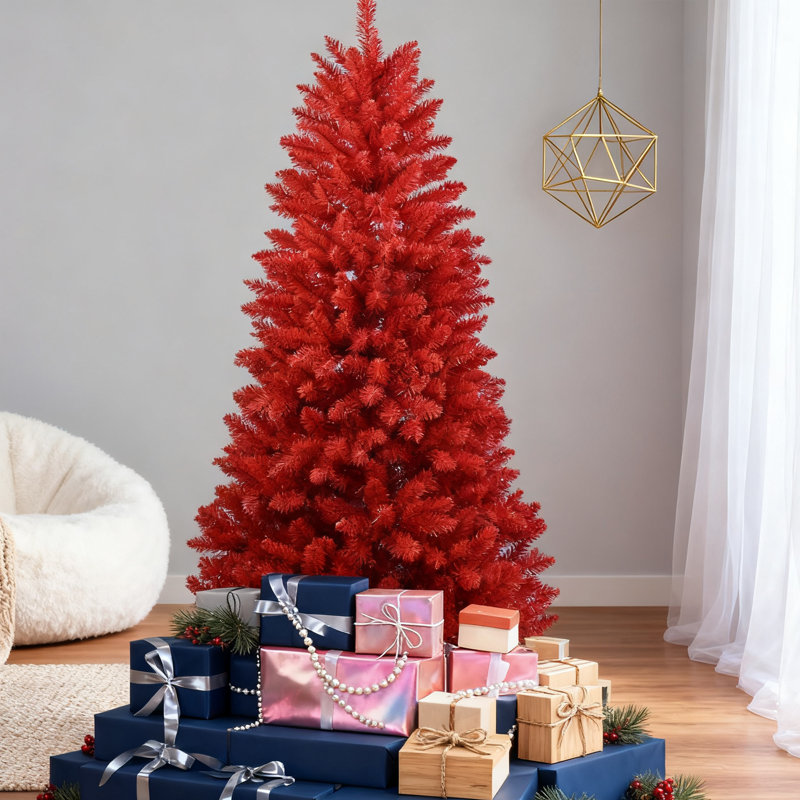 Arbre de Noël artistique rouge vif - point focal accrocheur pour la décoration des Fêtes, H 6 pi