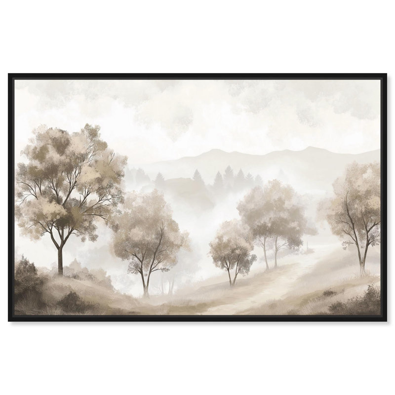 Illustration sur toile Trees in the Mist II par Art Remedy, Cadre flottant noir, H 25 po x l 37 po x P 1,8 po