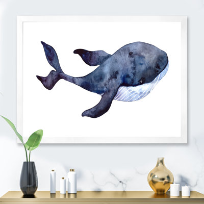 Baleine bleue sur blanc IV - reproduction d'art sur toile nautique et côtière