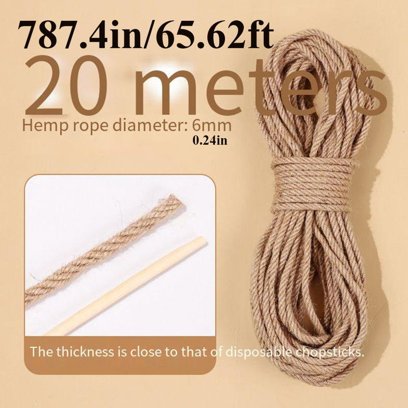 Corde à griffer pour chat, corde de chanvre naturel pour remplacement d'arbre à griffer, corde à griffer en sisal pour chat, corde en jute naturelle de 8 mm d'épaisseur pour poteaux à griffes, arbres à chat, projets de bricolage
