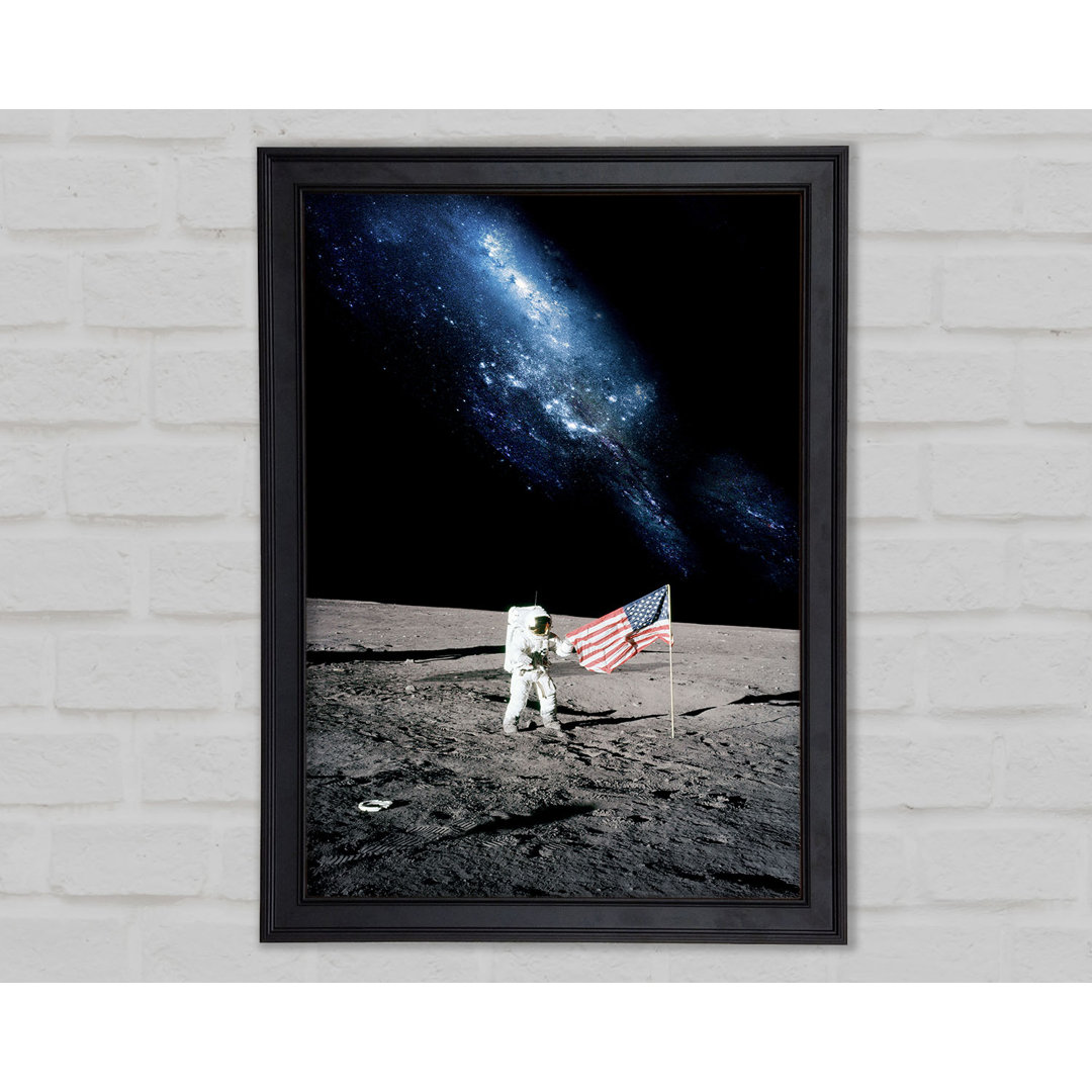 Gerahmtes Leinwandbild Astronaut And The American Flag On The Moon