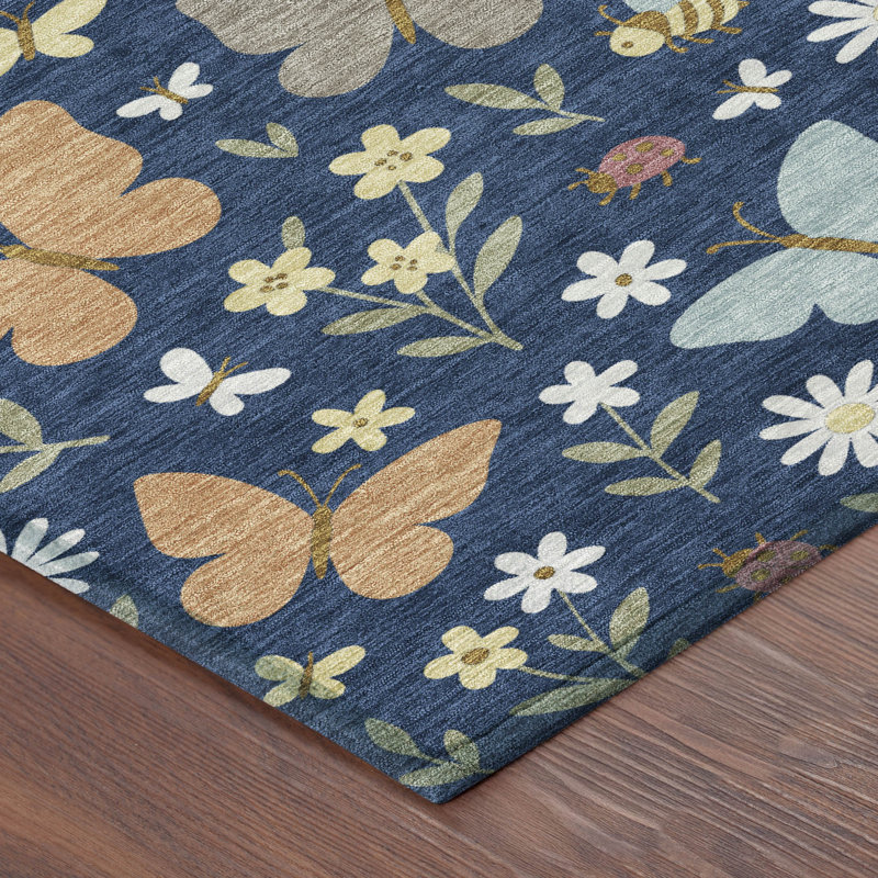 Machine Washable Indoor/Outdoor Chantille ACN2618 Kids Rug, Navy, 8' Round