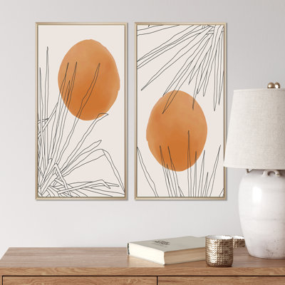 Branche botanique orange avec feuilles I - ensemble de 2 peintures