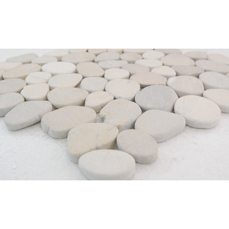 Mosaïque de galets de mer blancs tendres et tranchés, carreaux de sol et muraux emboîtables 30 x 30 cm