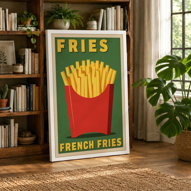 French Fries Diner Retro - Wrapped Canvas, Ochre Border, 30x20 - 76.2 x 50.8 cm