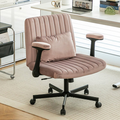 Fauteuil de bureau en velours rose avec roulettes et rembourrage en mousse viscoélastique - Idéal pour un meuble-lavabo | Base en aluminium de luxe ajustable et inclinable ajustable recouverte d'un siège ergonomique pour soulager la fatigue