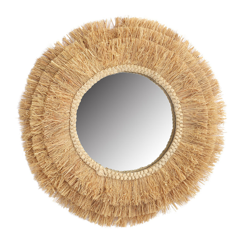 Kyzer Round Grass Wide Frame Boho Wall Mirror