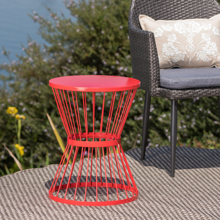 Powder-Coated Iron Side Table with Hourglass Shape & Open Cage Design