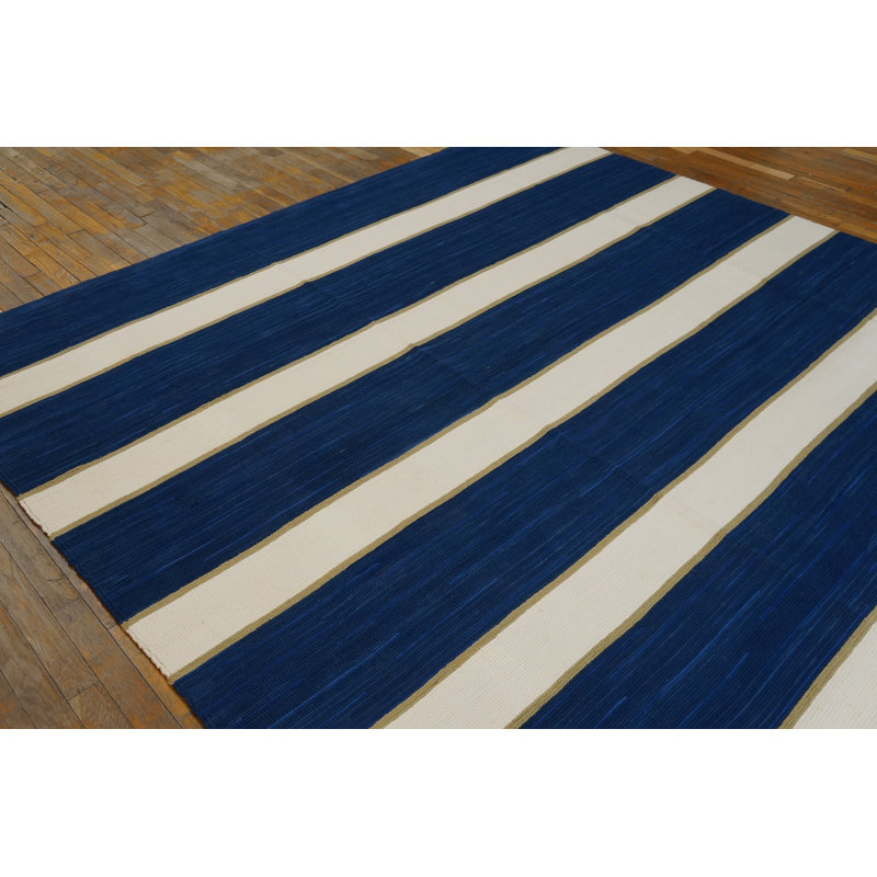 American Hooked Wool Striped Area Rug