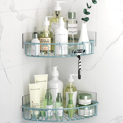 Stainless Steel Corner Shower Caddy Wall Mounted Bathroom Shelf Organizer With Hooks Adhesive No Drilling 2 Pack Rustproof Waterproof Storage For Shower Bathroom Kitchen