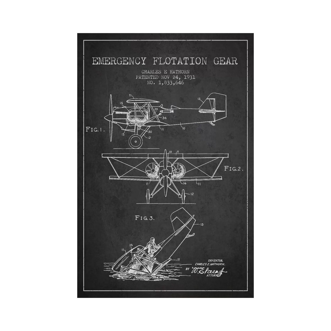 Float Plane Charcoal Patent Blueprint von Aged Pixel - No Frame Gallery-Wrapped Canvas Giclée on Canvas