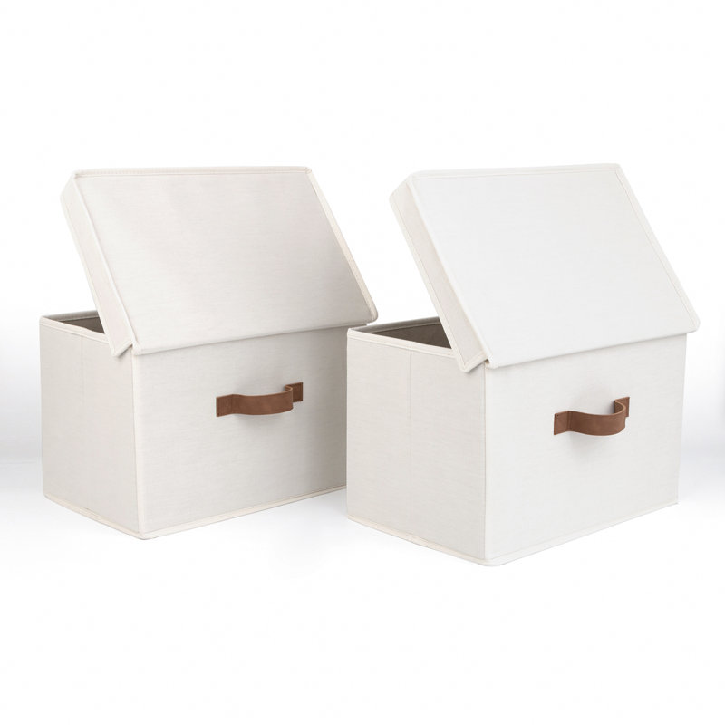 Set of 2 Storage Fabric Boxes with Lids, White