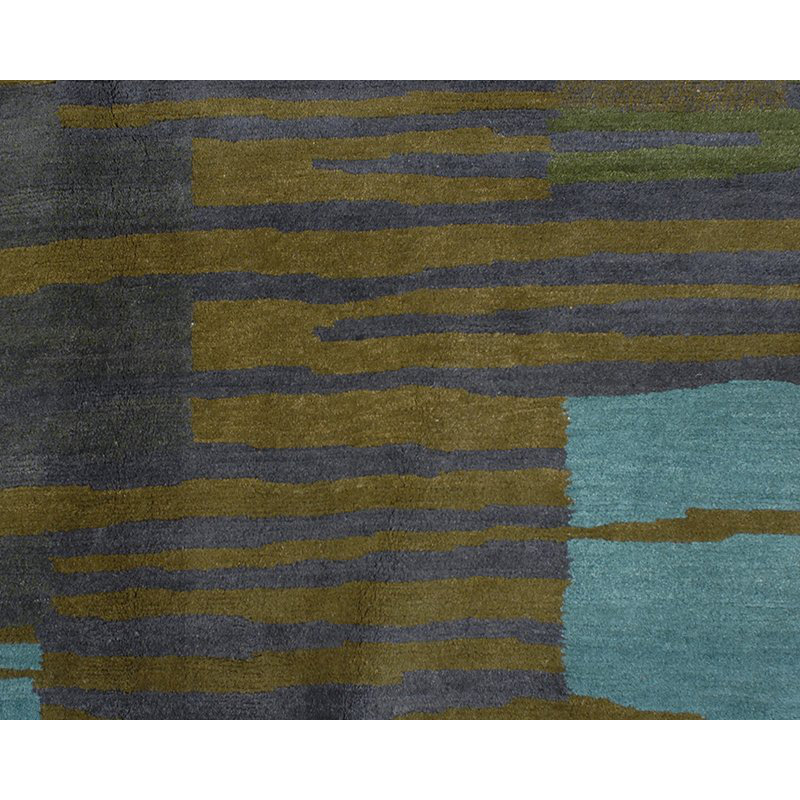 Righe Wool Abstract Area Rug in Green, Rectangle 3' x 5'