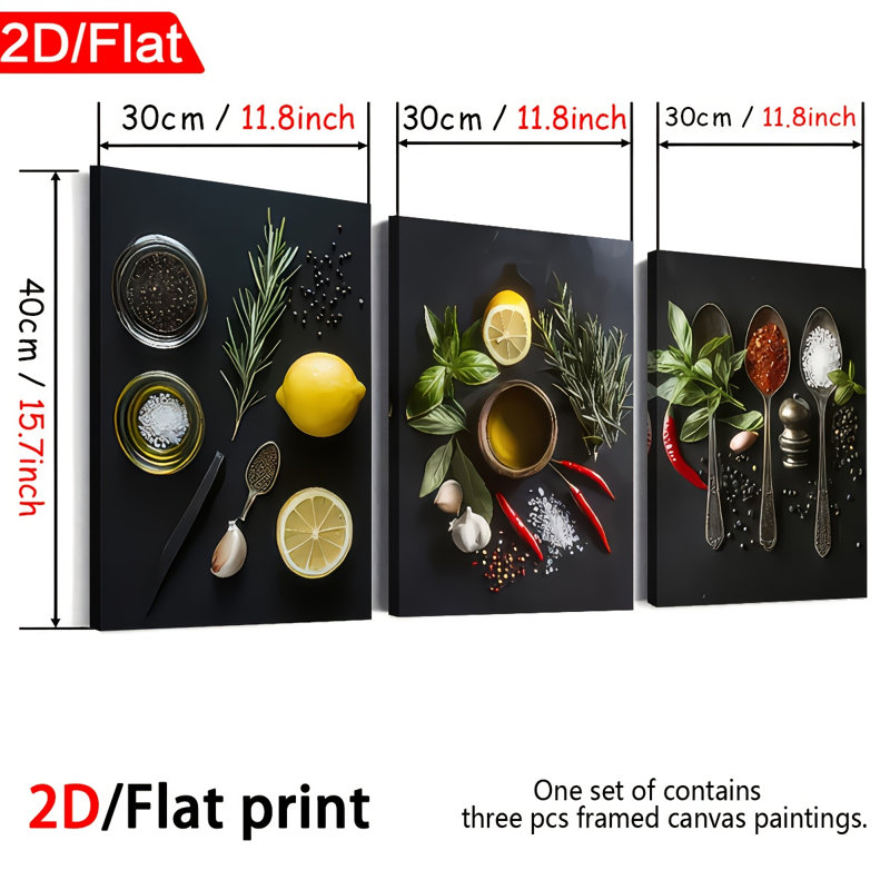 Impression sur toile de cuisine 3 pièces pour cuisine et salle à manger, 36 * 24 pouces 3 pièces