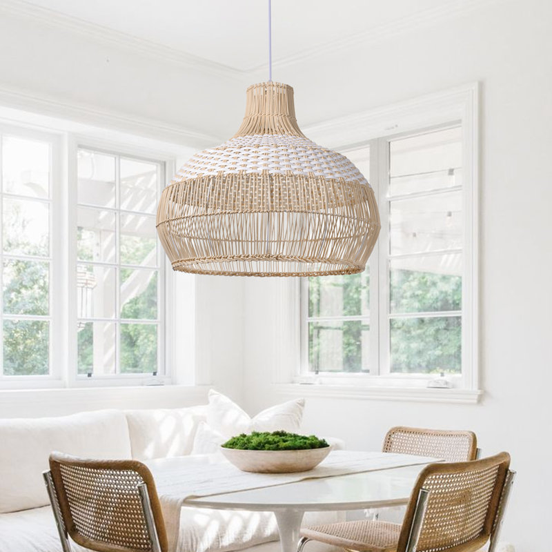 Calpella -Natural and White Rattan Light Pendant, 23.62" H x 23.62" W x 23.62" D
