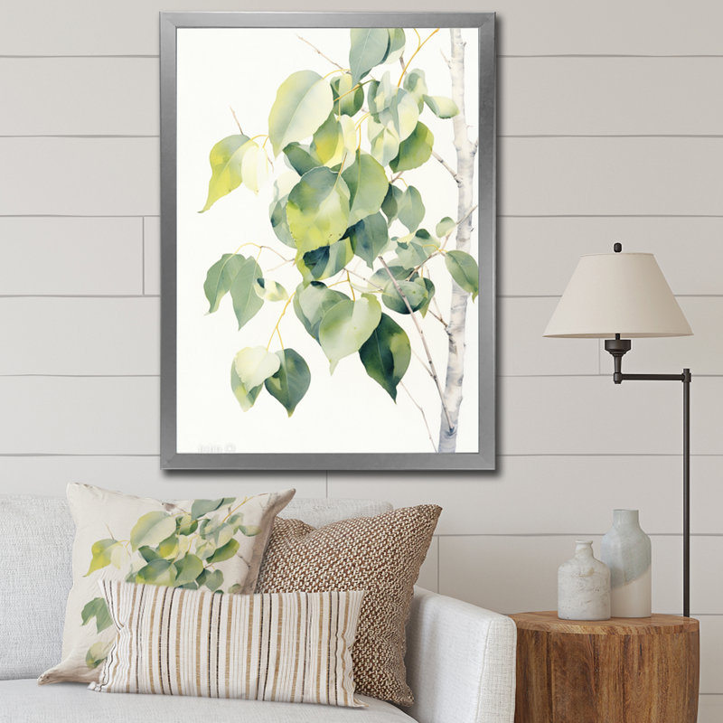 «White Green Minimalisme Eucalyptus Essence» sur toile, H 20 po x l 12 po x P 1 po, Cadre simple argenté
