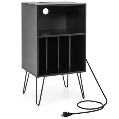 Record Player Stand With Charging Station For Living Room Bedroom