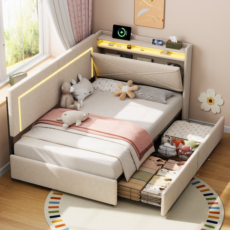 Bed, Beige
