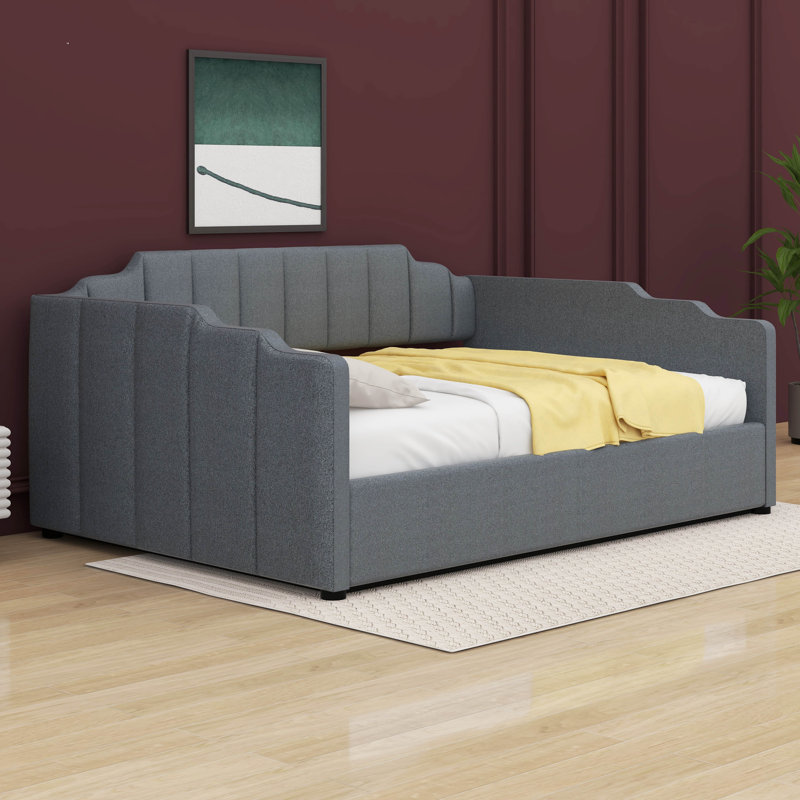  Lit de jour rembourré Bailei avec rangement inférieur, Double, gris