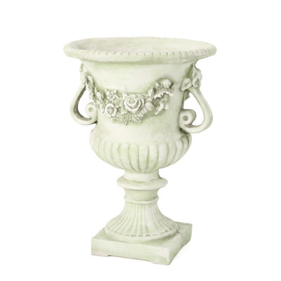 Magnesium Oxide Urn Planter For Gardens - Lightweight Concrete, 24.44" High, 17.15" Wide & Deep, No Assembly, White Decorative Concrete Garden 17.15"X17.15"X24.44",