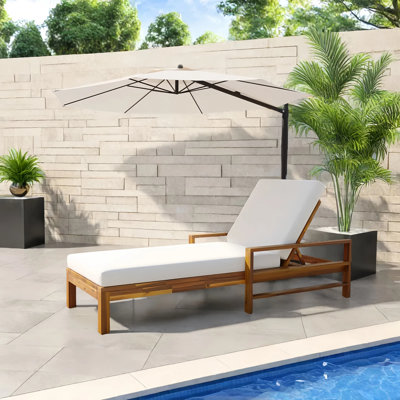 Outdoor Solid Wood Chaise Lounge With Cushion by Ebern Designs
