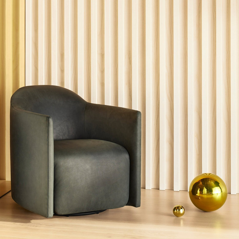 MTO - About Face Swivel Lounge Chair, Slate Leather