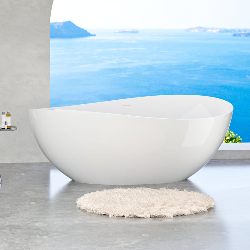 Baignoire autoportante 63 "avec trop-plein et bonde escamotable 63"