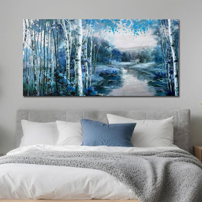 Tree Large Canvas Wall Art for Living Room Landscape Picture Nature Forest Painting Bedroom, Big Size Artwork Textured Framed Home Office Dining Room Wall Décor