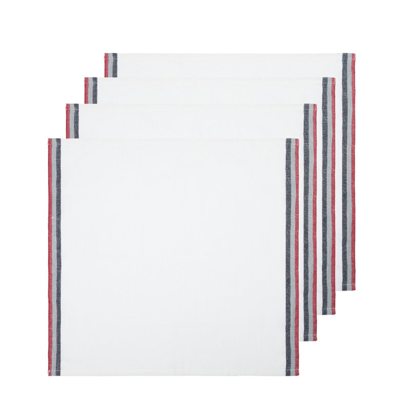 Camryn Striped Square Napkin, White/Red/Gray/Black