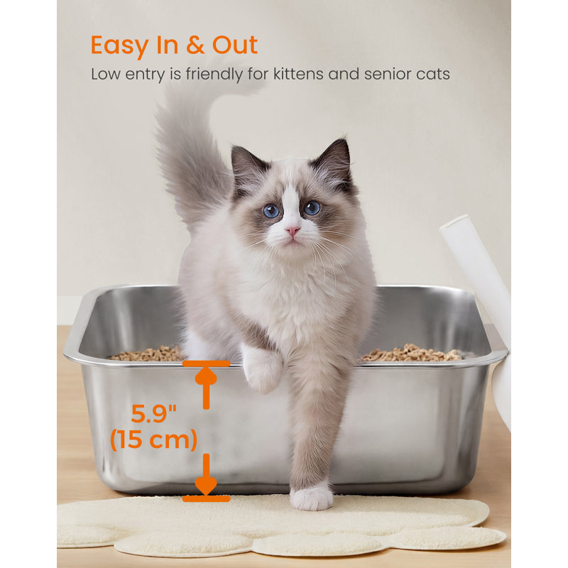 Boxal Stainless Steel Litter Box, 15cmH x 35cmW x 45cmD