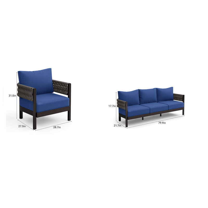 5-Person Aluminum Outdoor Sofa Seating Group With Cushions