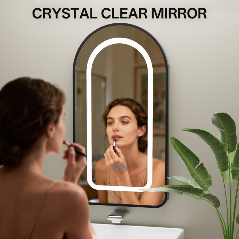 Bathroom Medicine Cabinet With Led Mirror, Anti-fog Lighted Mirror Cabinet, Recessed Or Surface Mount, No Assembly Required, Wall Mounted Bathroom Mirror Cabinet