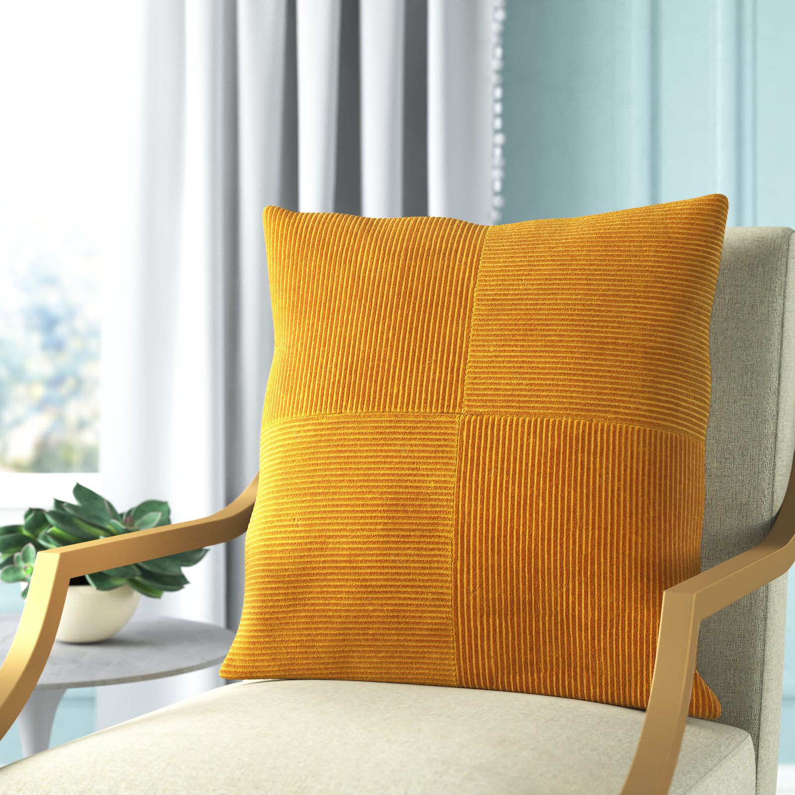 Selma Cotton Throw Pillow, 20" x 20", Mustard