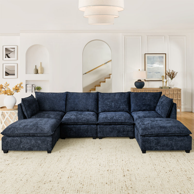 Canapé modulaire à 4 places avec 2 repose-pieds en chenille Comfy Cloud