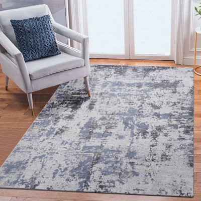 Area Rug Synthetic Fiber Stain Resistant Non-Shedding Abstract Grey Denim Medium 5' x 7'