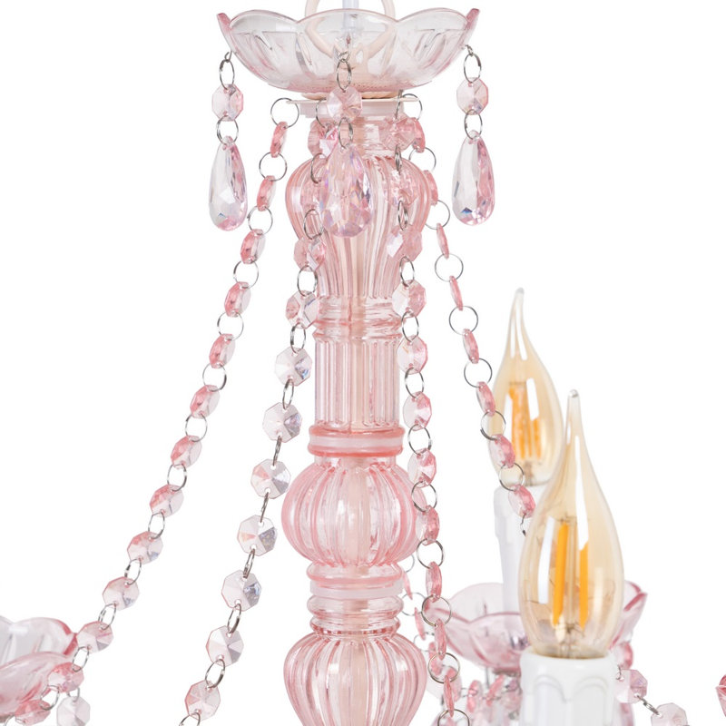 Chaney 5 - Light Candle Style Chandelier, Pink