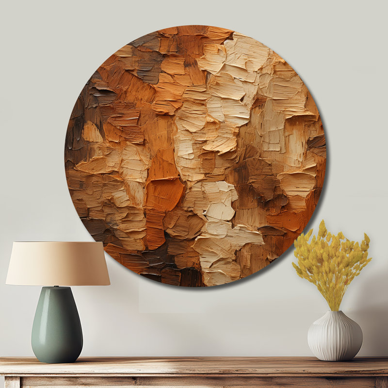 Écorce d'arbre brun Essence 2 - Paysages, art rond en métal, H 36 po x l 36 po