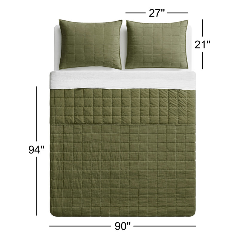 Ester Bedding Set, Queen Quilt + 2 Queen Shams, Loden Green