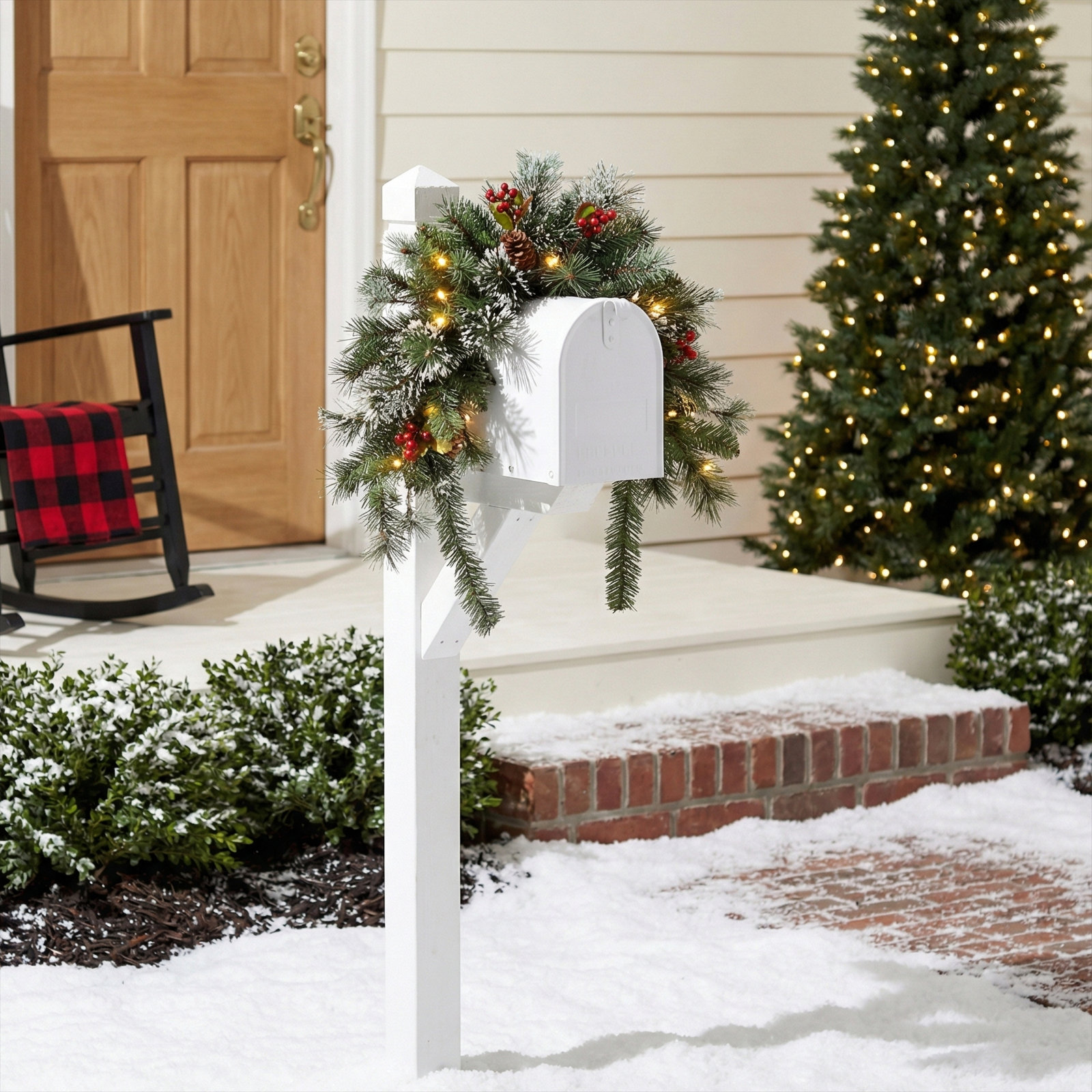 The Holiday Aisle® 36 in. Wintry Pine Mailbox Swag with LED Lights