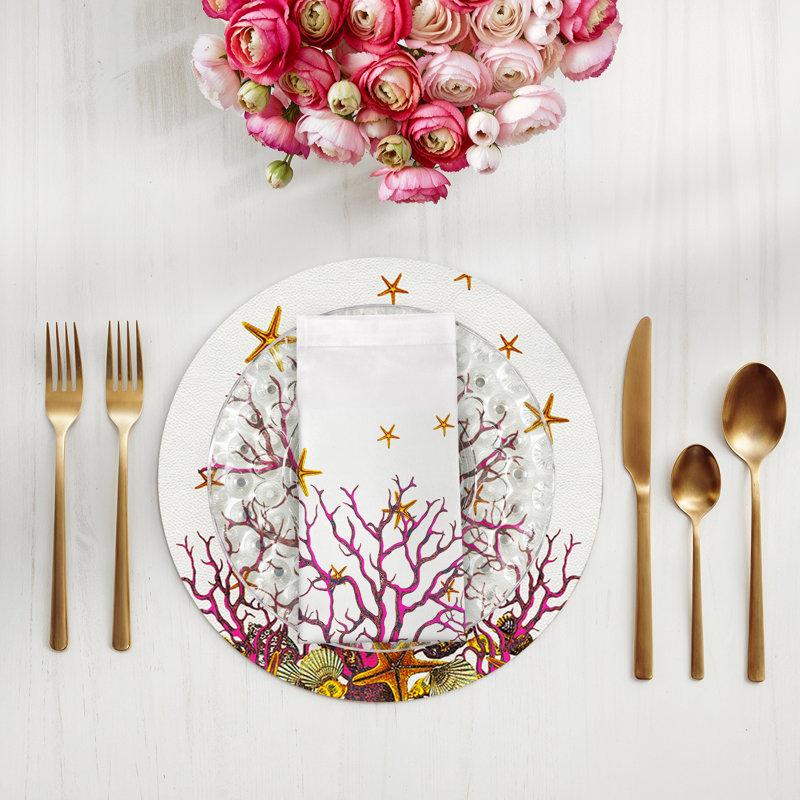 Coral Reef Cotton Sateen Dinner Napkins, White Pink