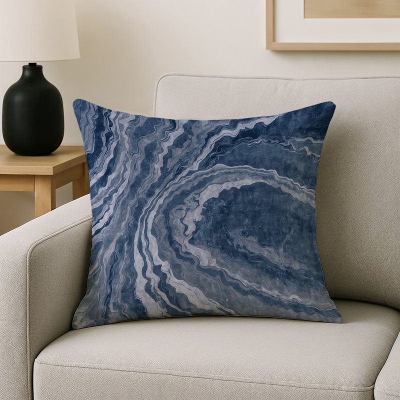 Coussin décoratif intérieur / extérieur gris Modern Modern, Carré 16 po, Gris / denim abstrait 5