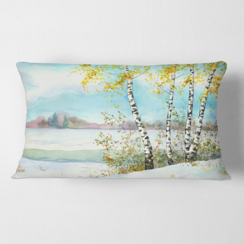 Housse et insert de coussin rectangulaire Birches in Snowy Field