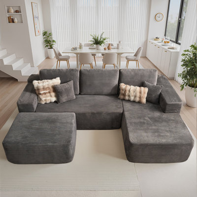 Seren Boneless 106" Modular L-shaped Sectional Sofa With Ottoman, No-assembly Cloud Couch, Boneless Design For Modern Living